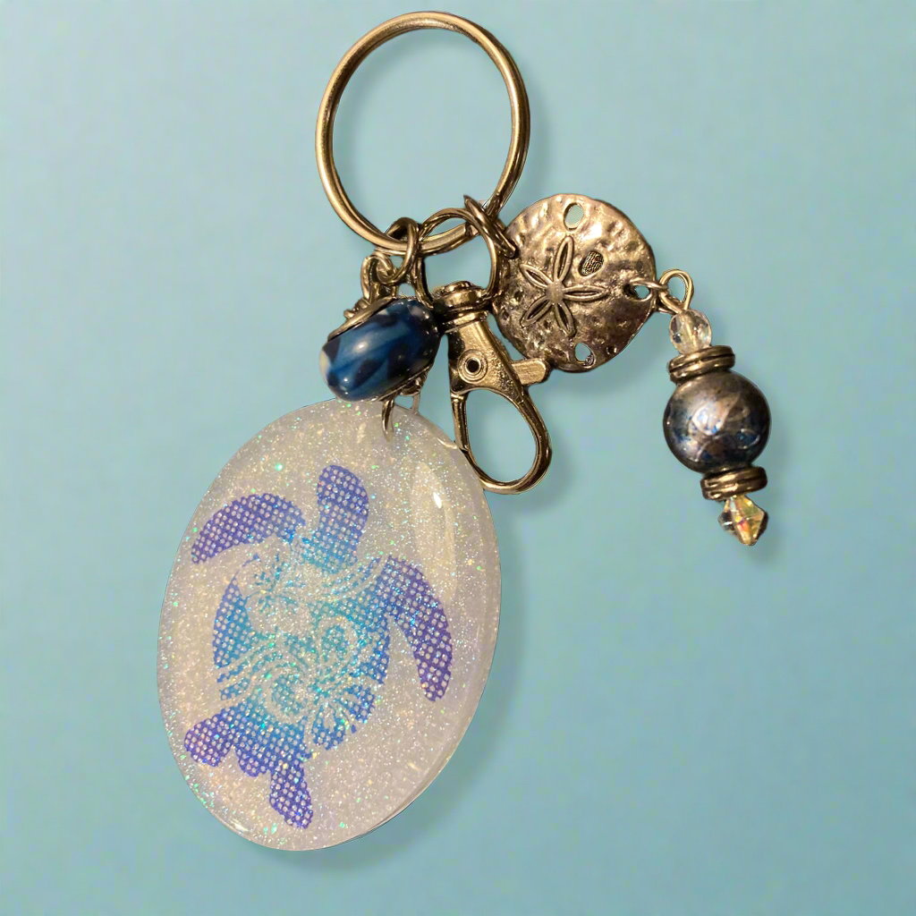 Keychain, bag charm, sea turtle, sand dollar charm