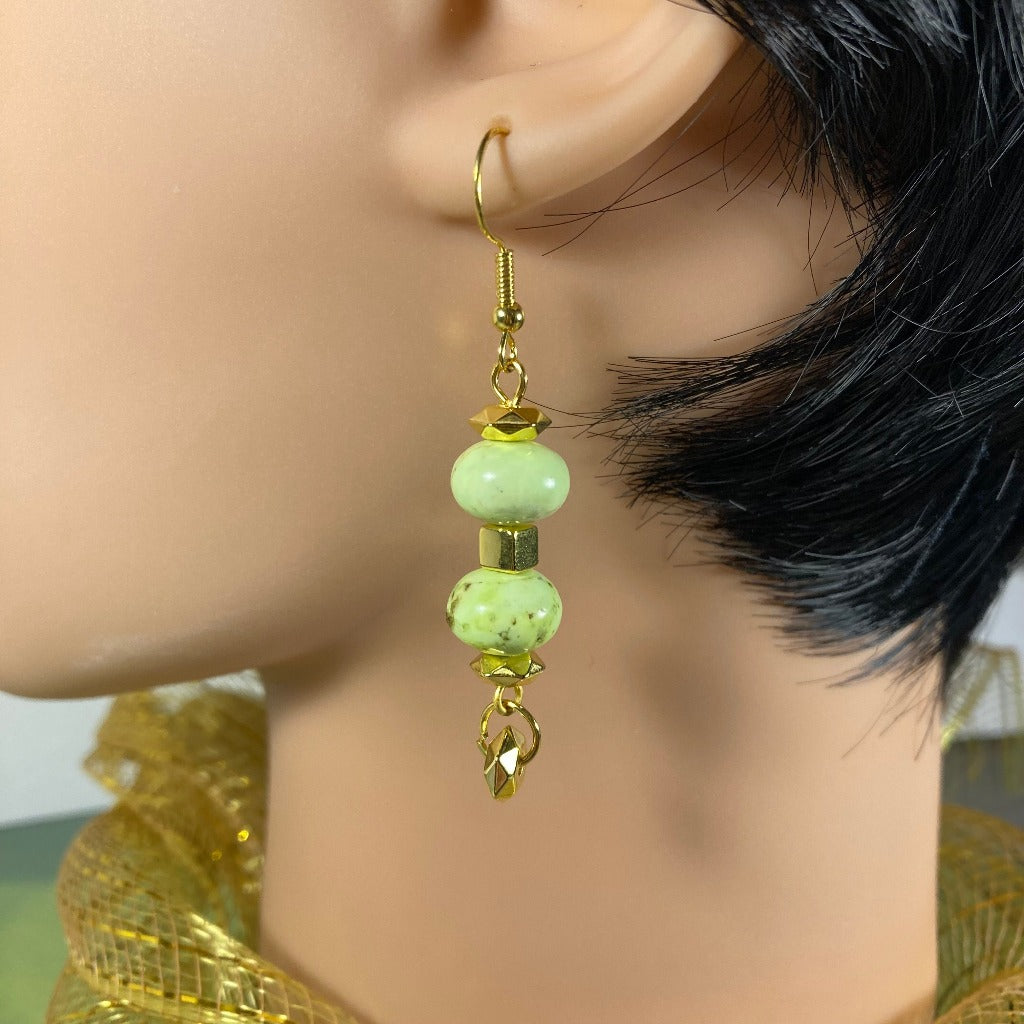 Oval Green Marble Drop Earrings