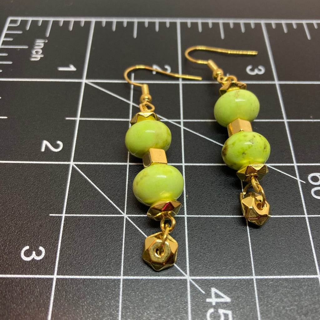 Drop Earrings, Oval Green Marble