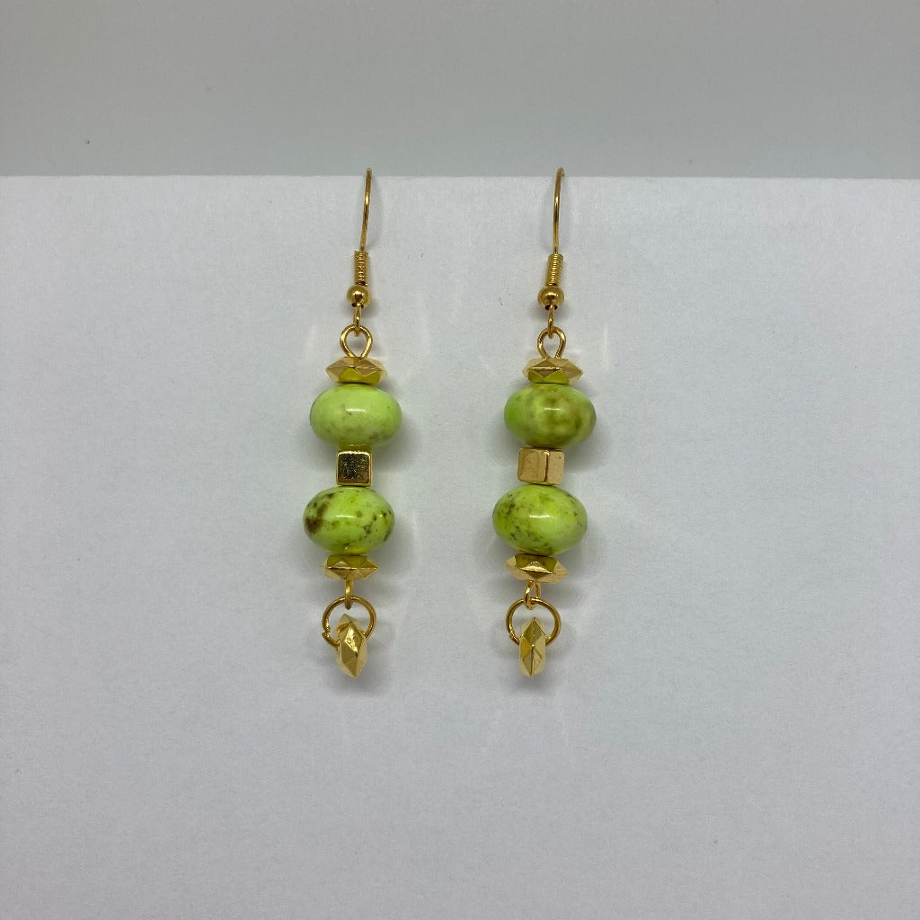 Oval Green Marble Drop Earrings
