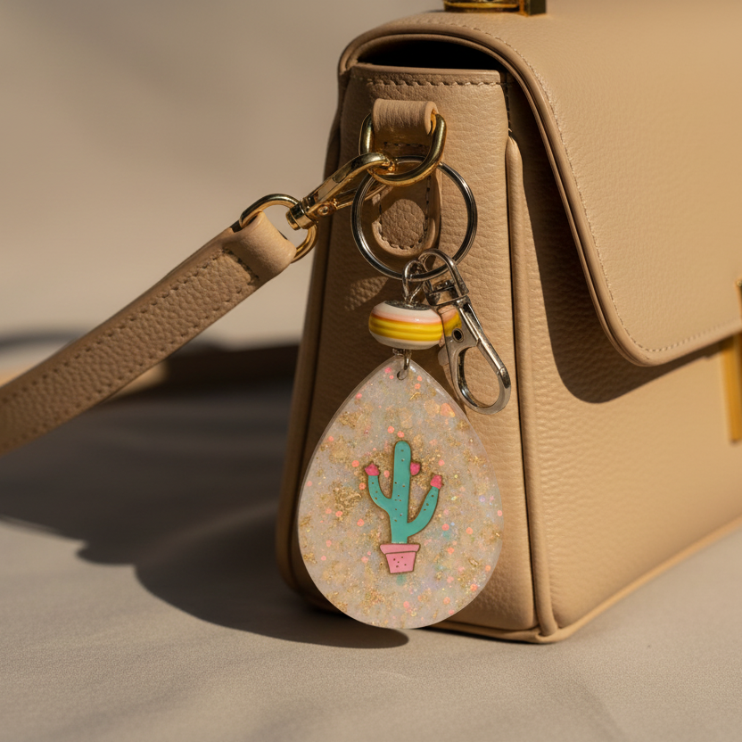 Keychain, bag charm, teardrop cactus