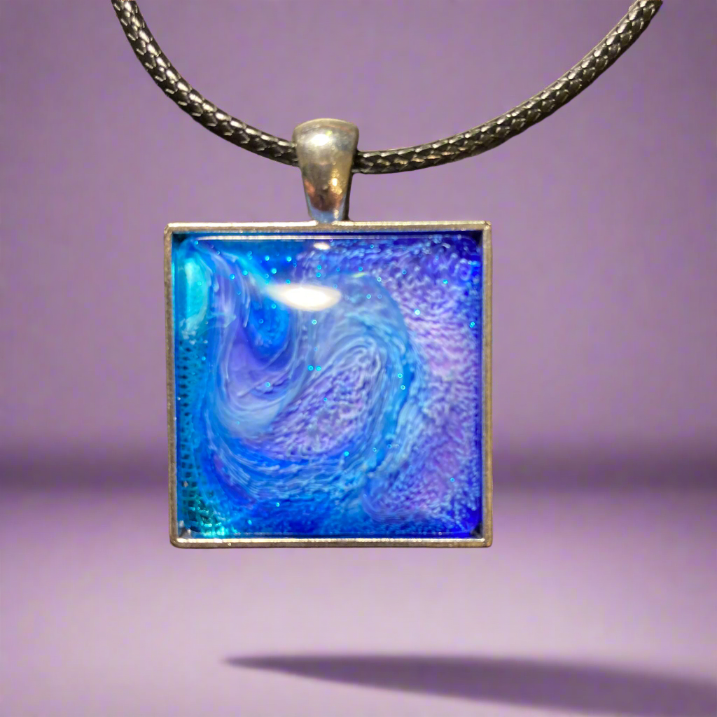 Galaxy Necklaces, pink & blue, square