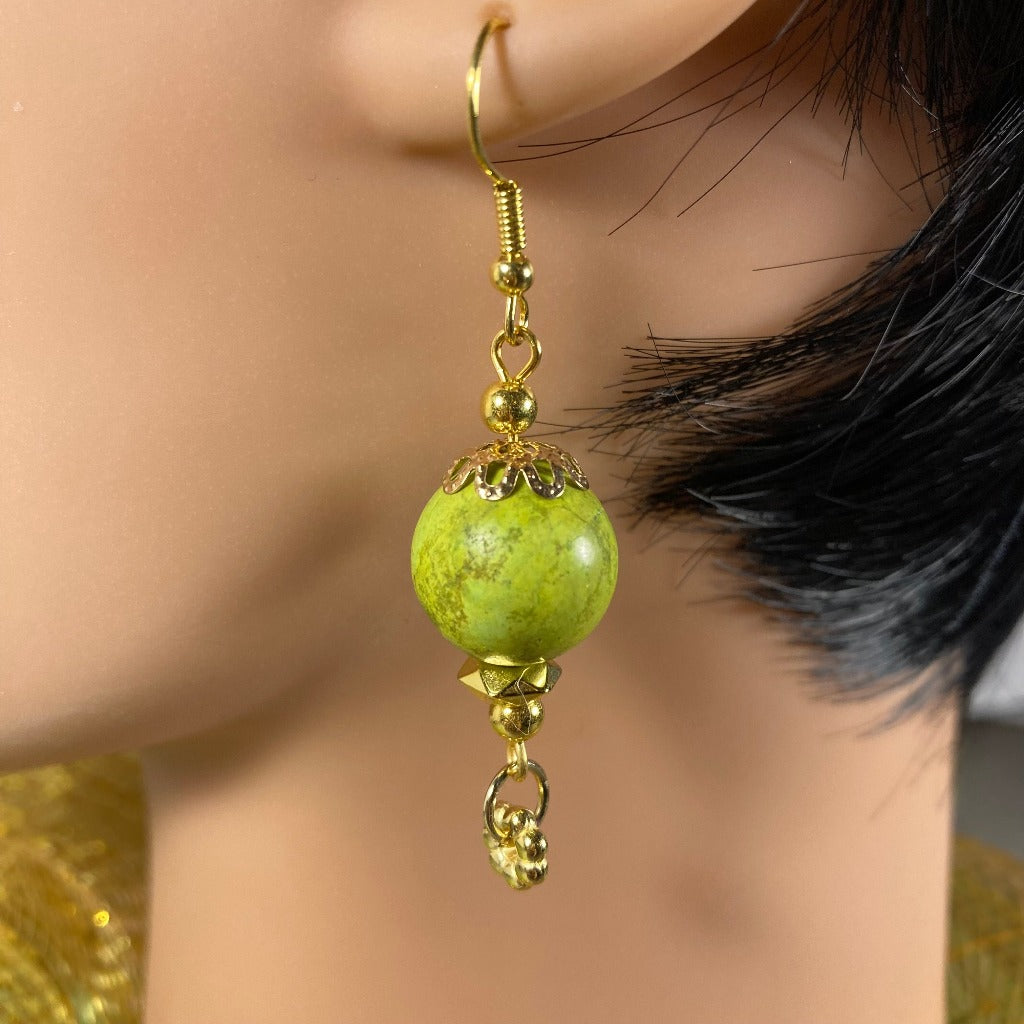 Round Green Marble Drop Earrings