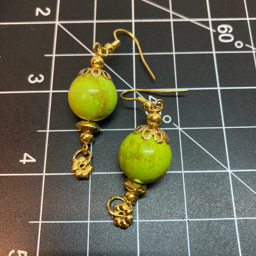 Round Green Marble Drop Earrings