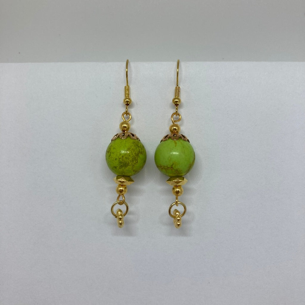 Round Green Marble Drop Earrings