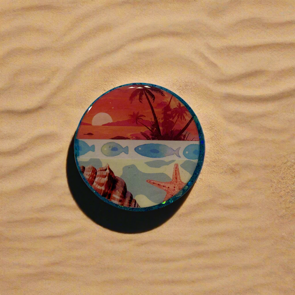 Magnets, sunset, island, ocean, fish, sea shells, starfish, summer vibes