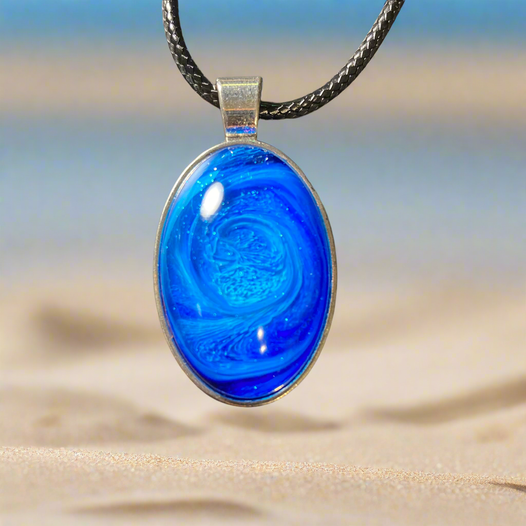 Galaxy Necklace, medium, oval, blue