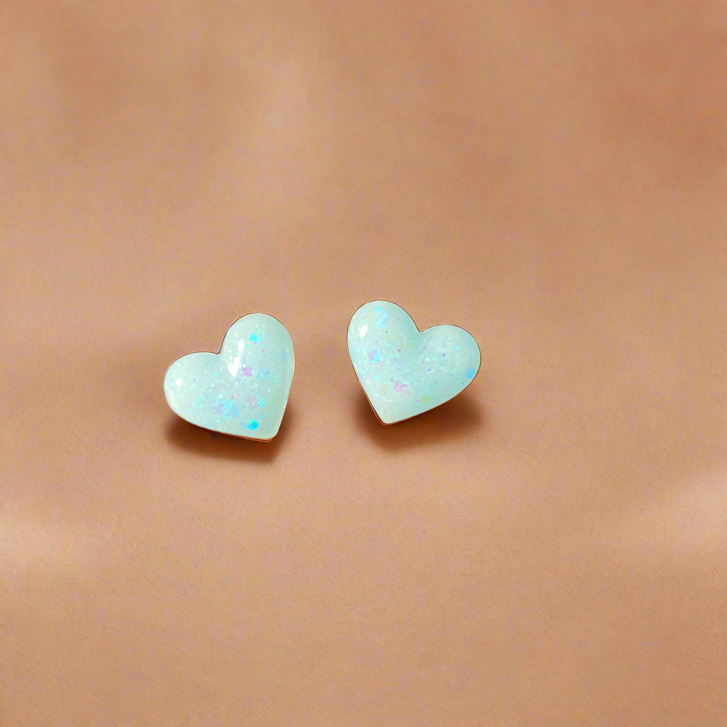 Heart stud earrings, small, blues