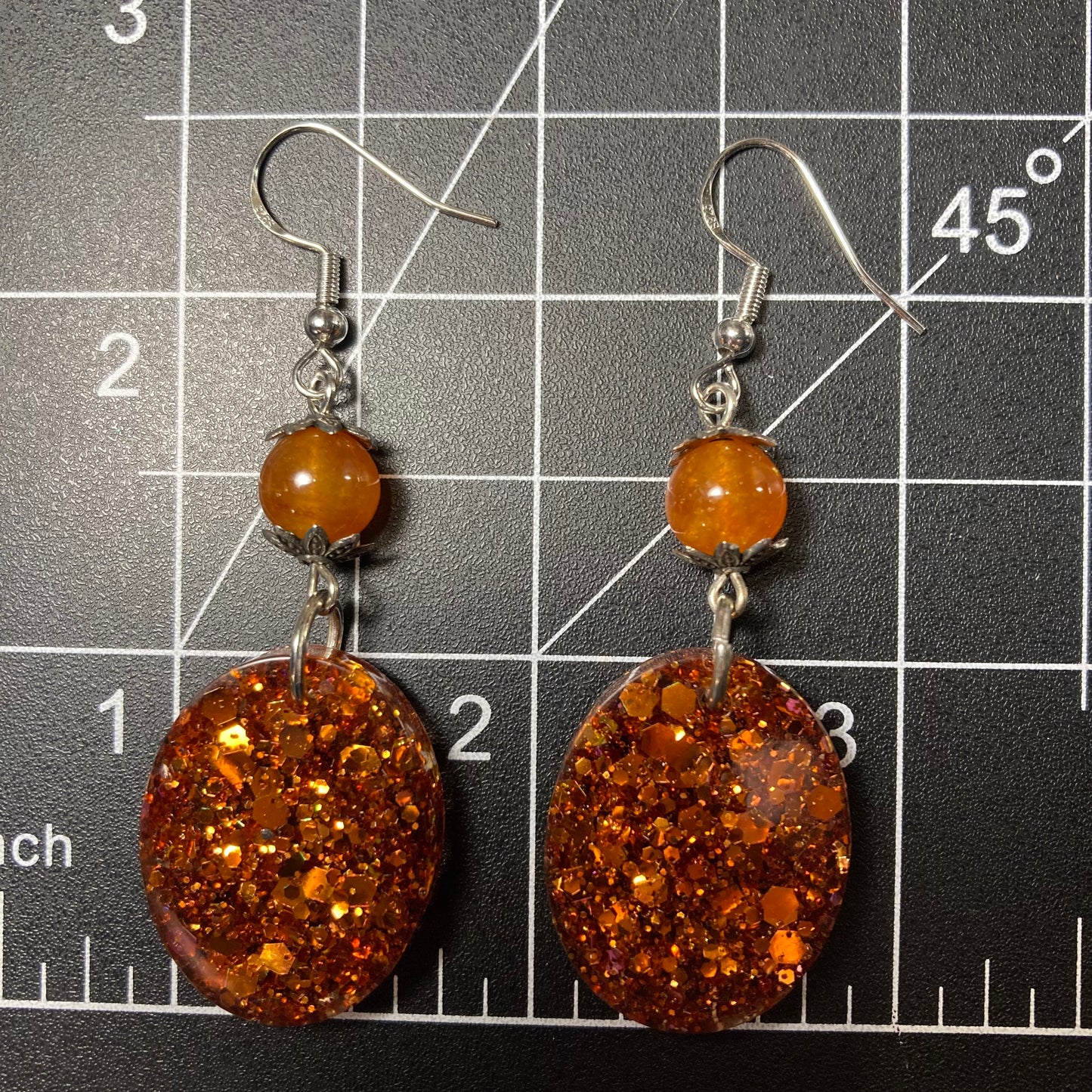 Drop earrings, dangles, amber, oval