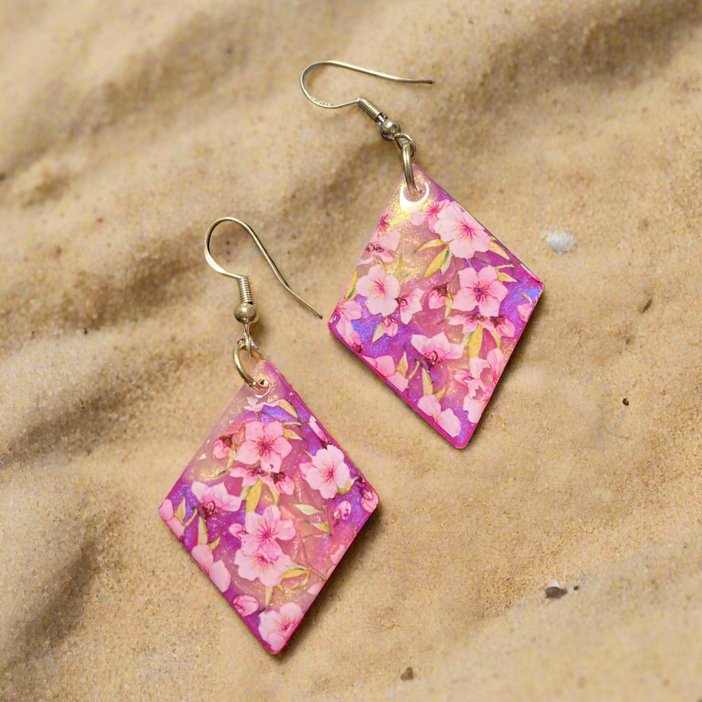 Floral drop earrings, pink
