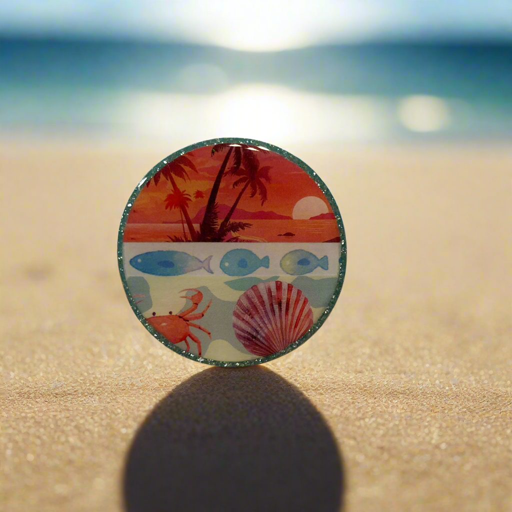 Magnets, sunset, island, ocean, fish, sea shells, starfish, summer vibes