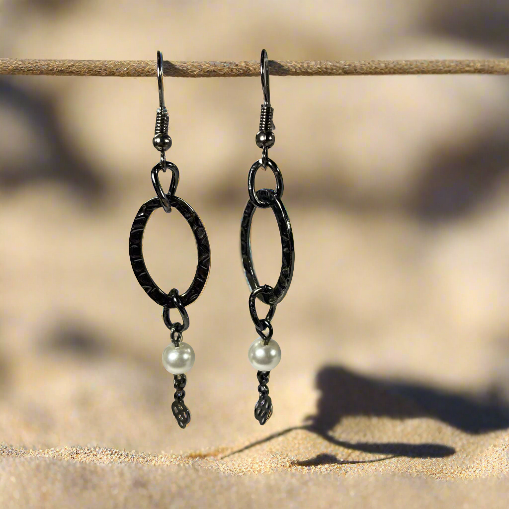 Dark Silver Oval Earrings with small pearl