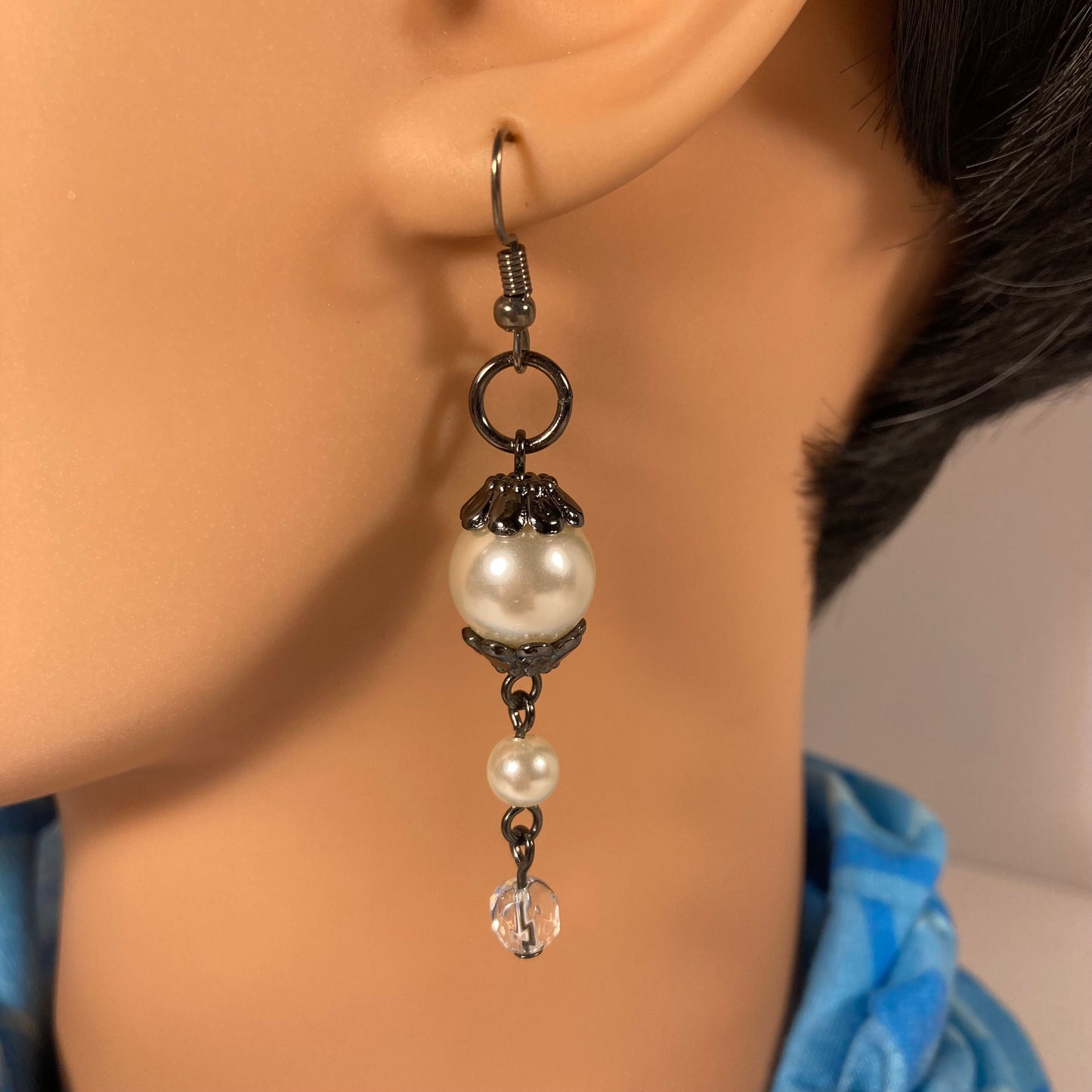 Dark Silver with Pearls Earrings