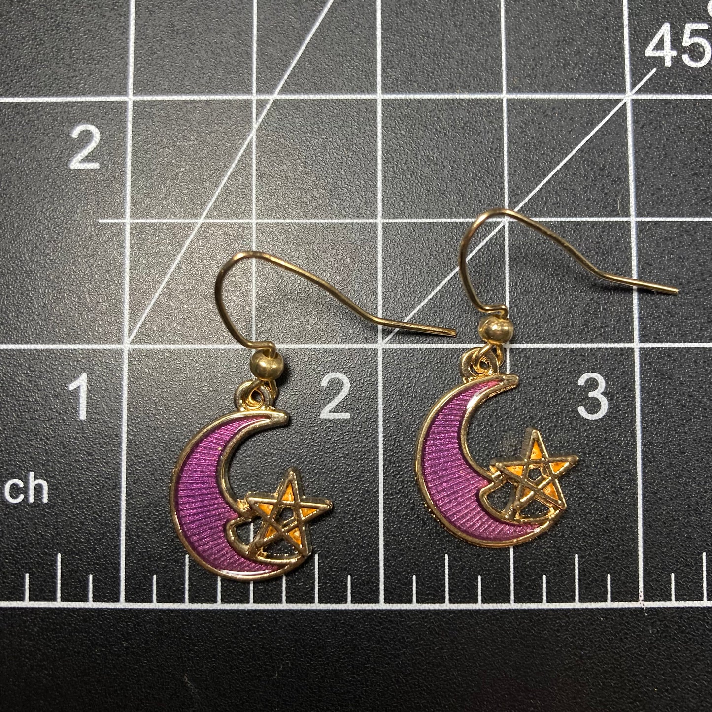 Moon Earrings, purple with a star