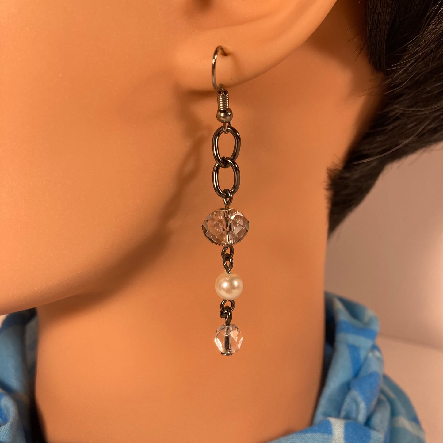 Dark Silver chain Earrings with Pearls