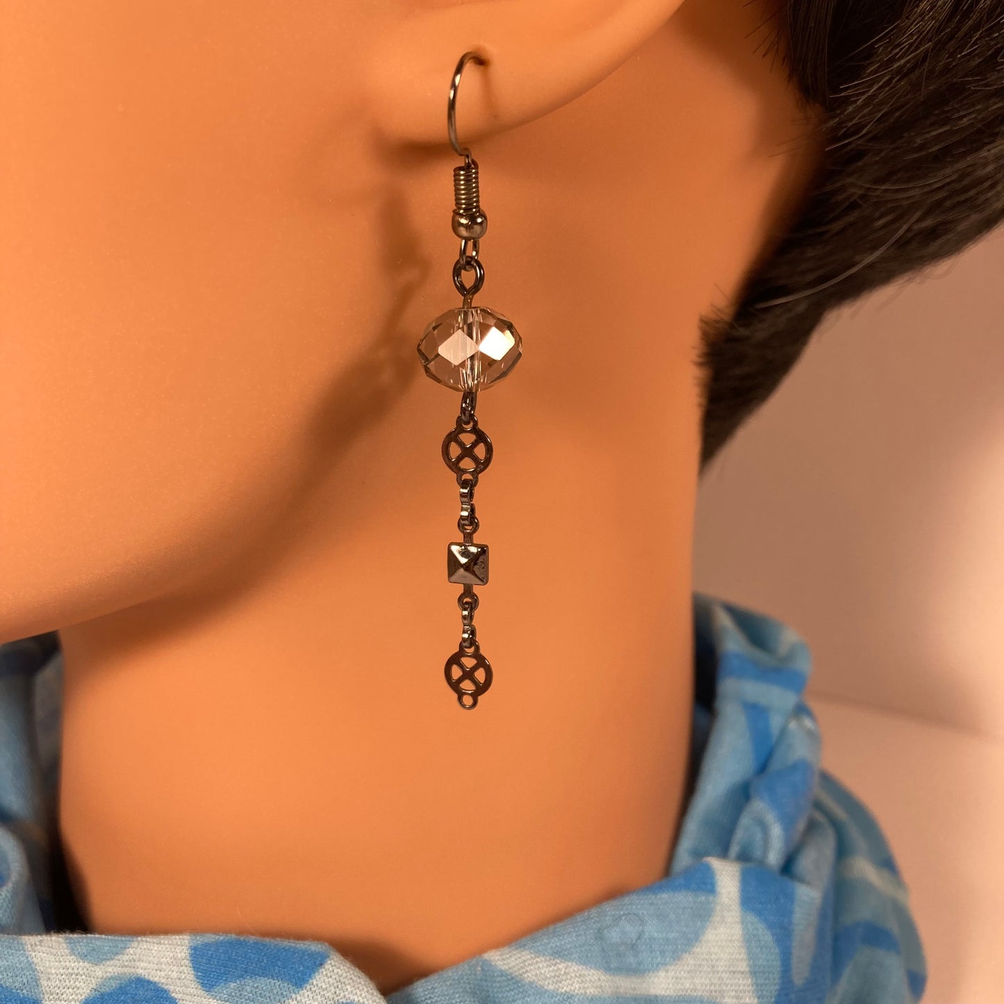 Dark Silver Earrings with Crystal