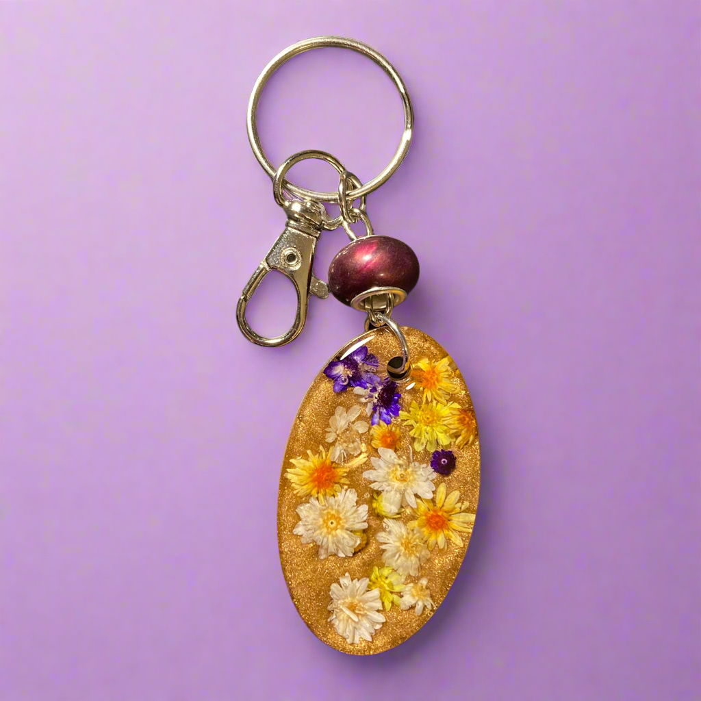 Keychain/bag charm, small real flowers