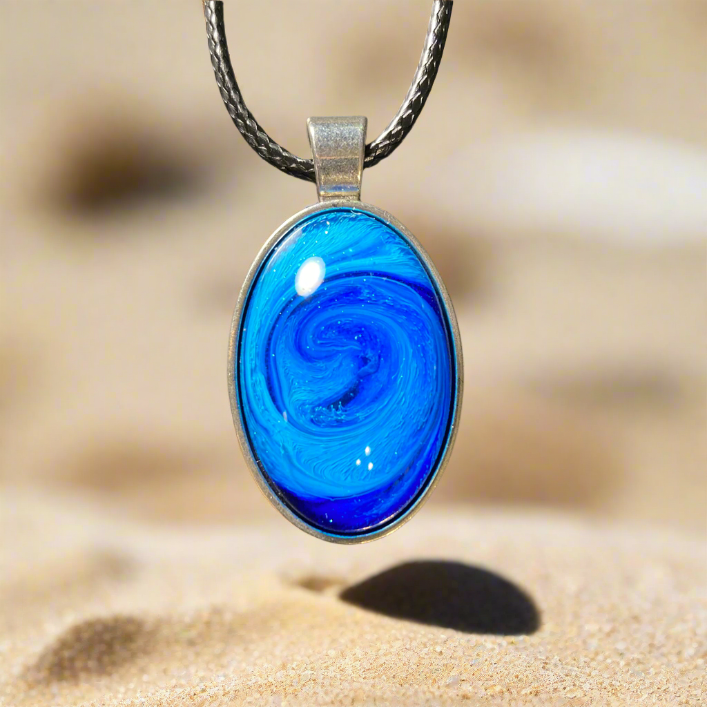 Galaxy Necklace, medium, oval, blue