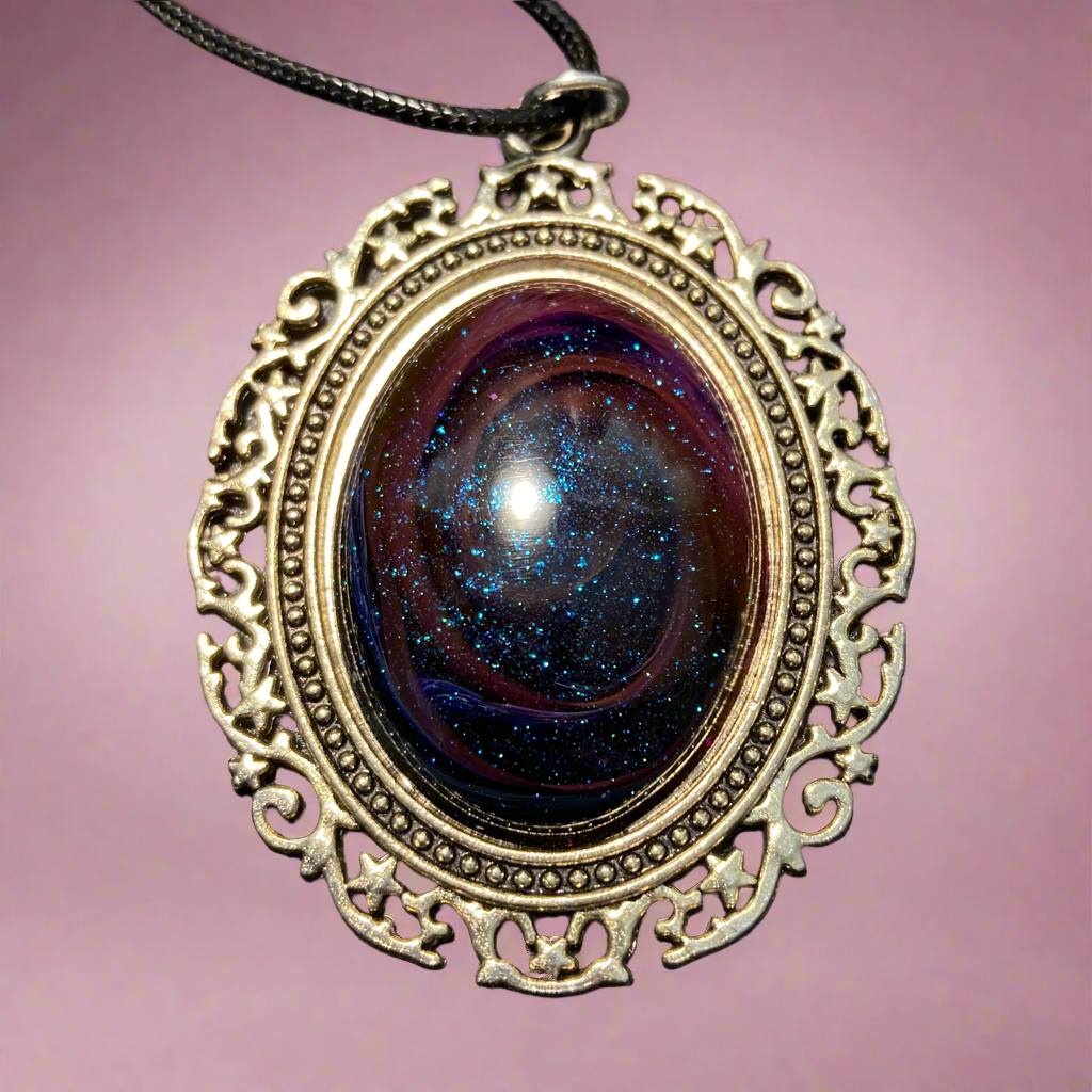 Galaxy Neclace, large oval purple