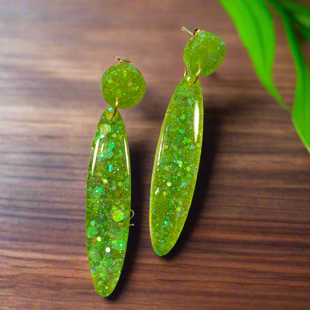 Post Earrings, green elliptical