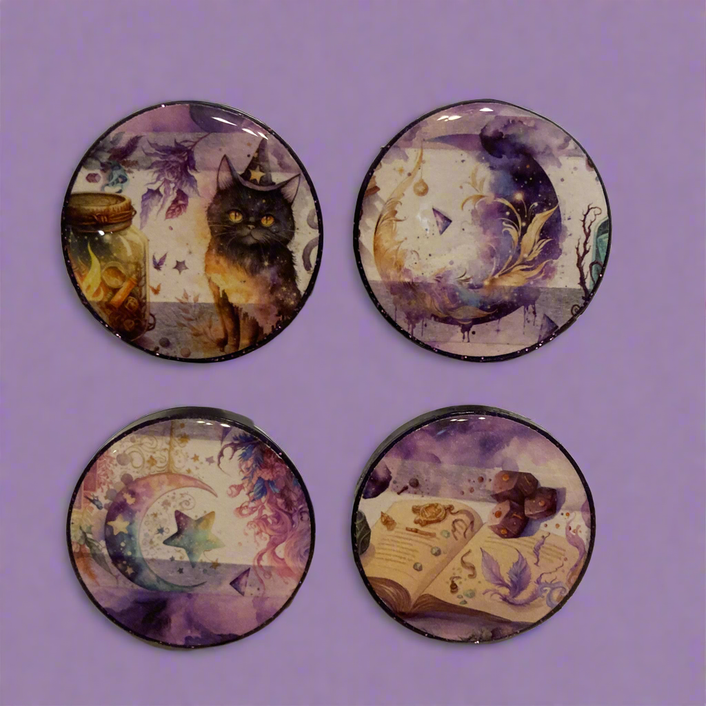 Magnets, fantasy, black cat, moon, spells, magic, cauldron