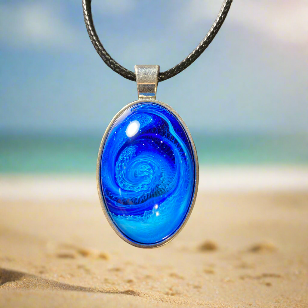 Galaxy Necklace, medium, oval, blue