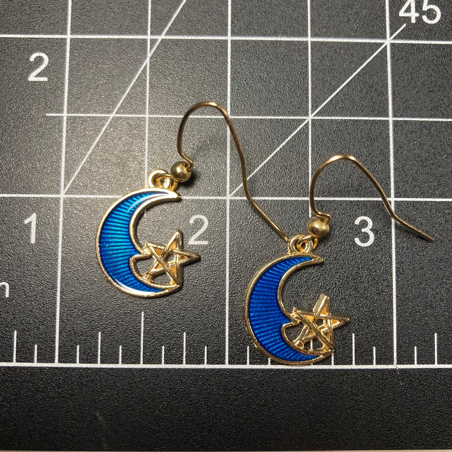 Moon earrings, blue, with a star