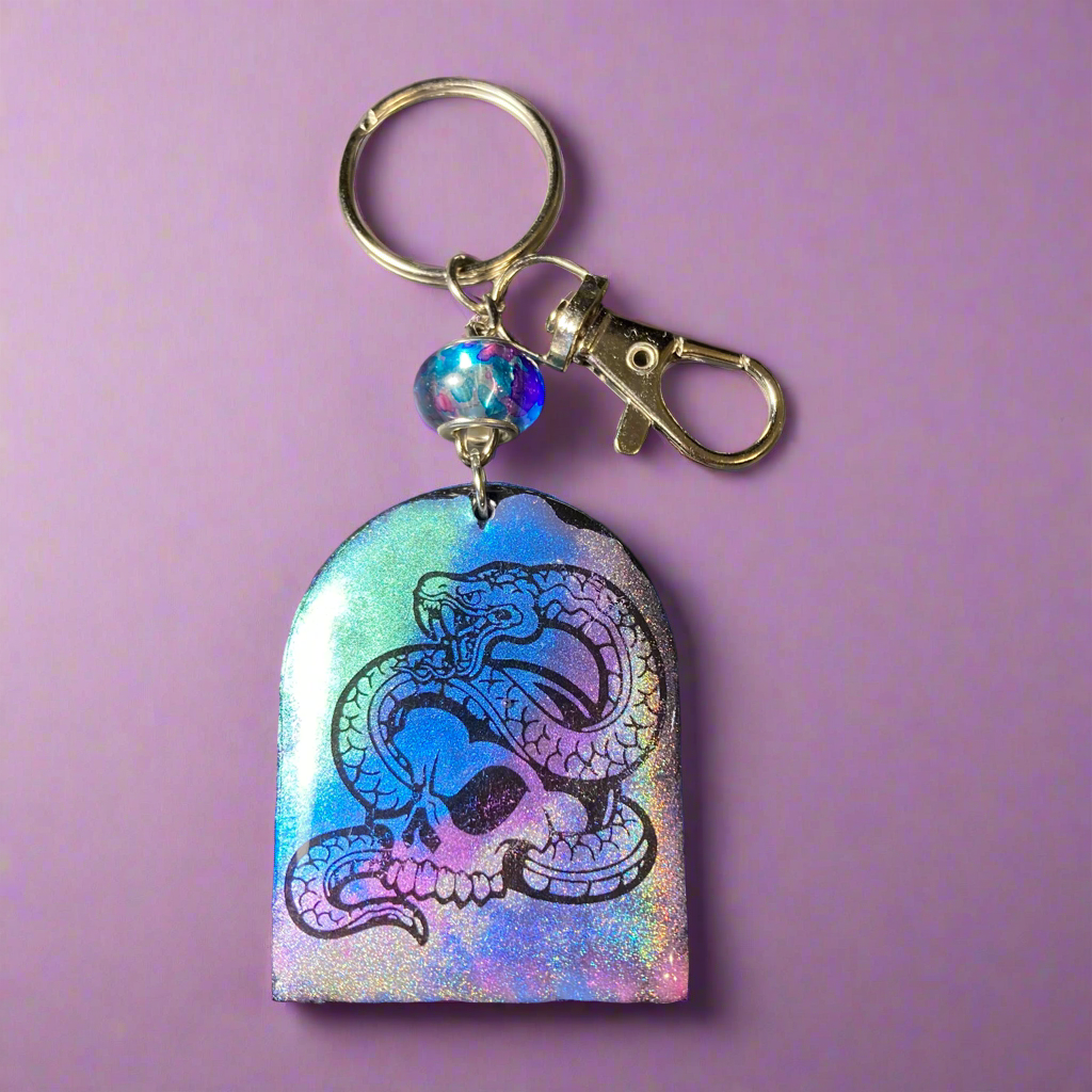 Halloween keychain/Purse Charm, skull and snake