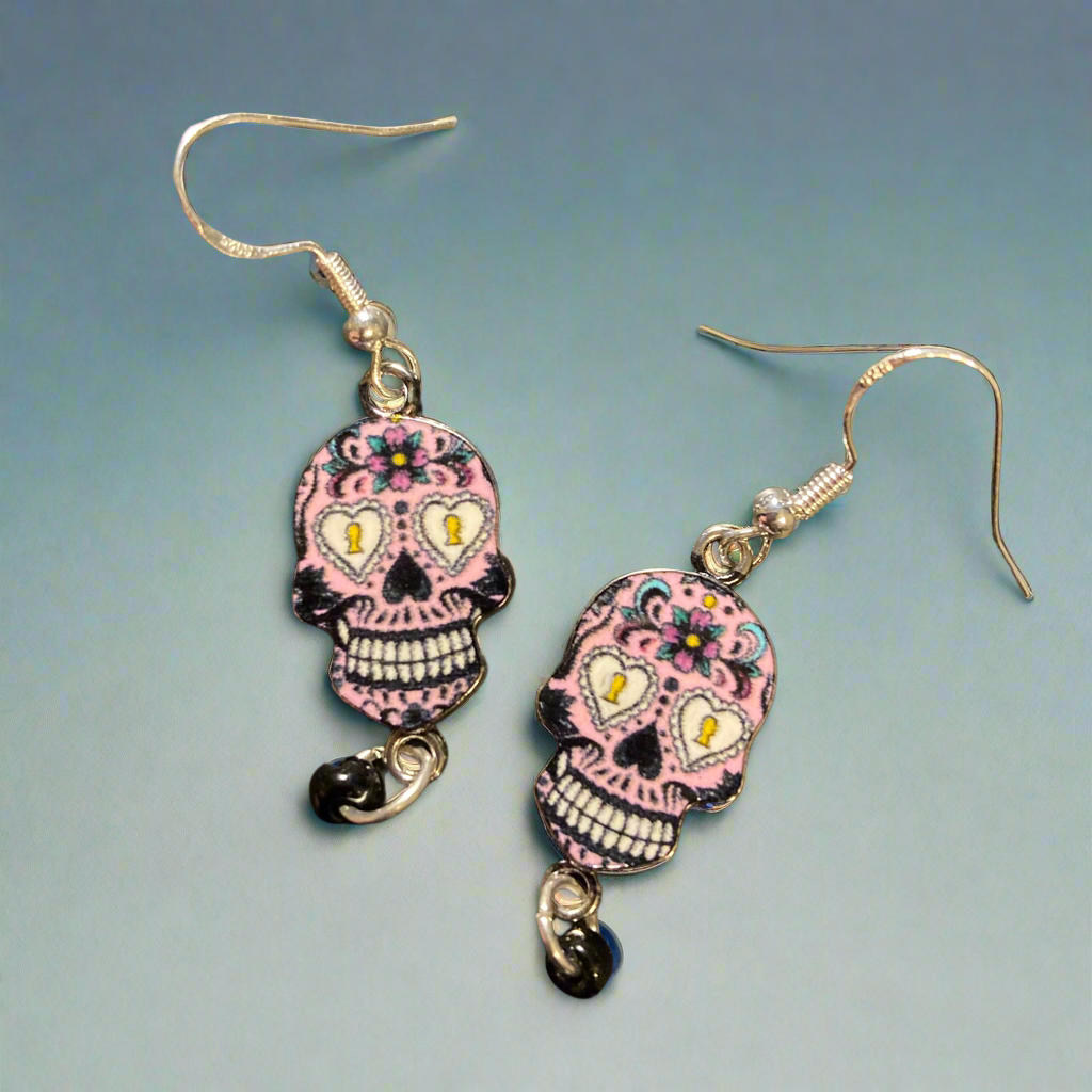 Sugar skulls earrings with black bead