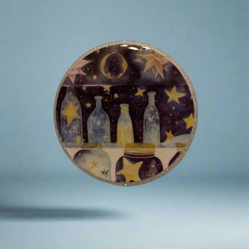 Magnets, starry Night, moon, stars, Bottles