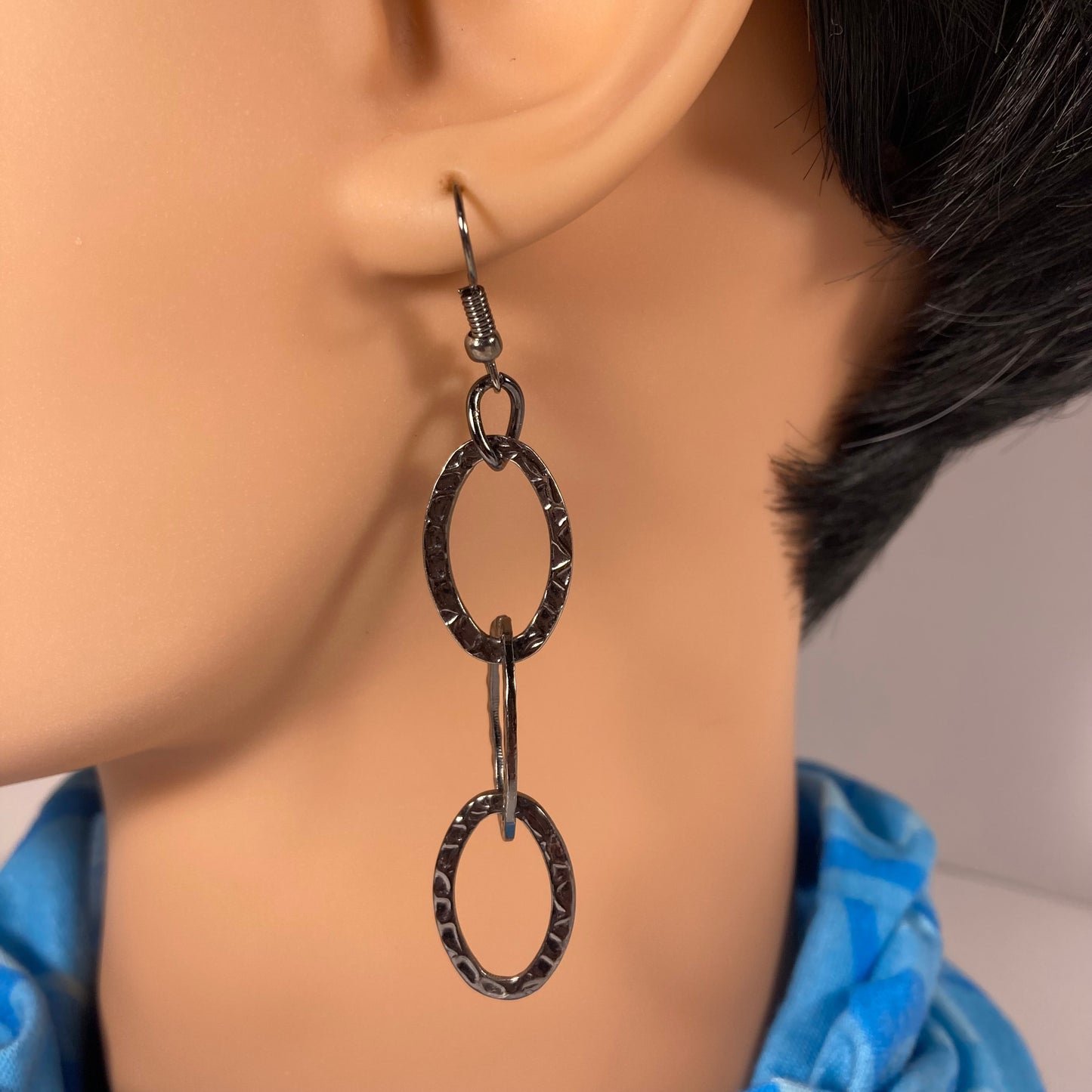 Dark Silver Oval chain Earrings