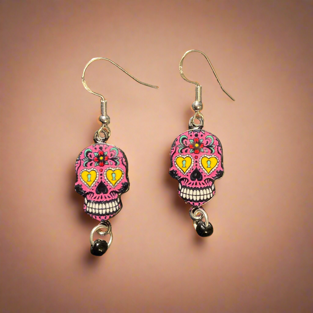 Sugar skulls earrings with black bead