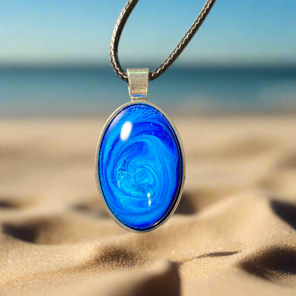 Galaxy Necklace, medium, oval, blue