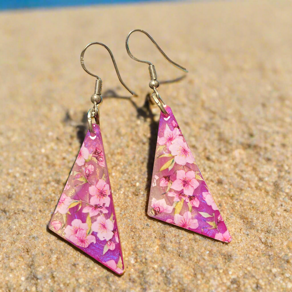 Floral drop earrings, pink