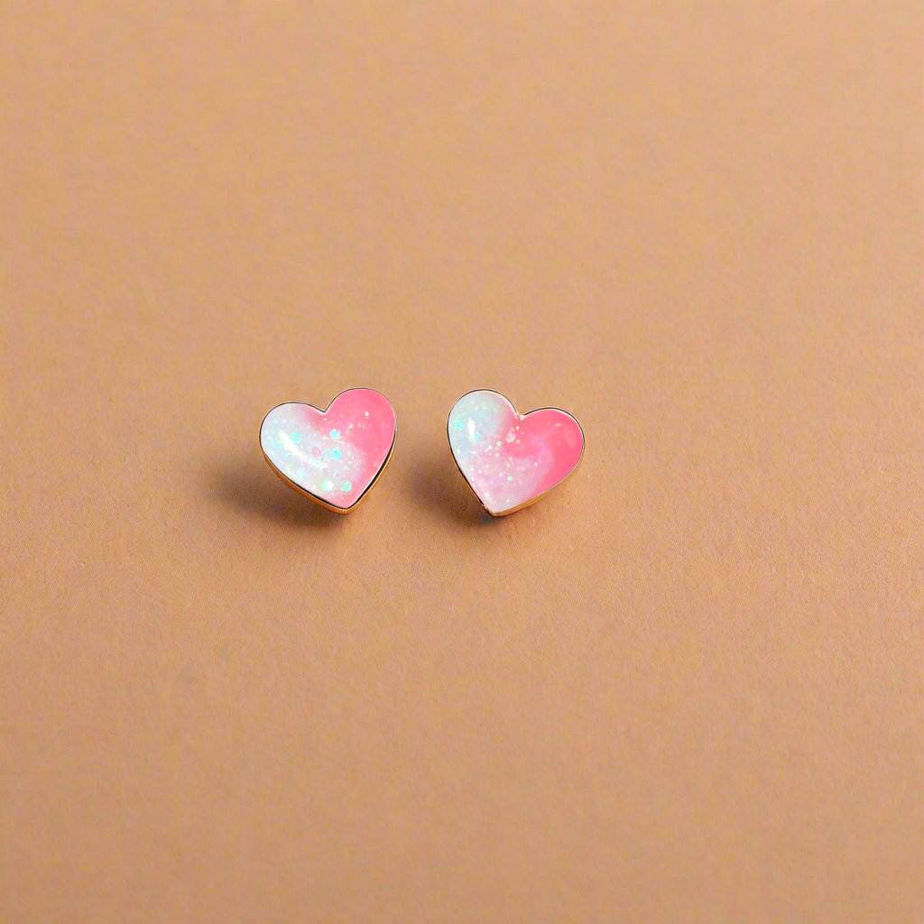 Heart stud earrings small pinks