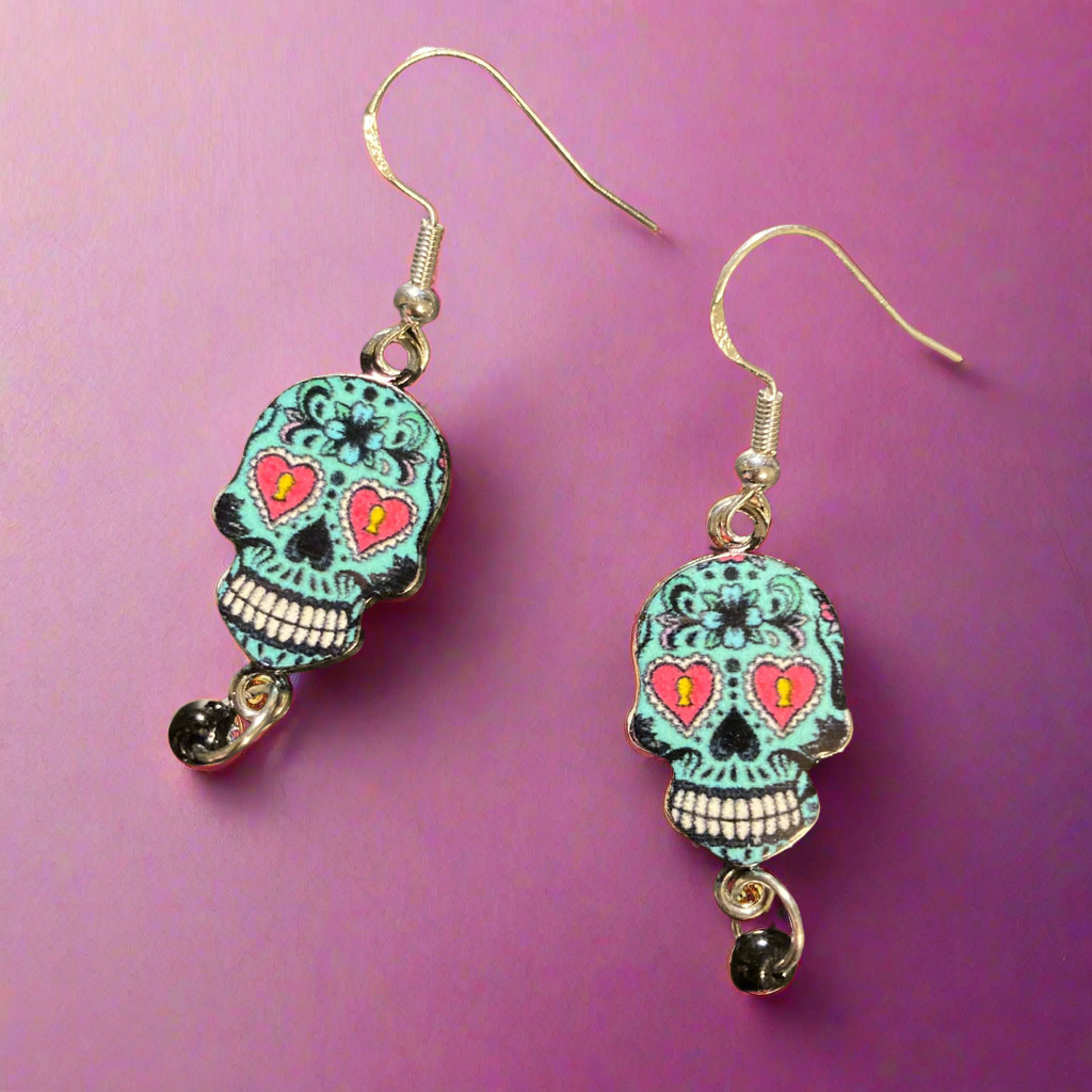 Sugar skulls earrings with black bead