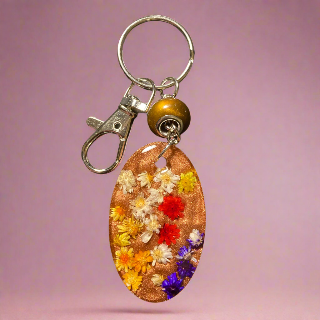 Keychain/bag charm, small real flowers