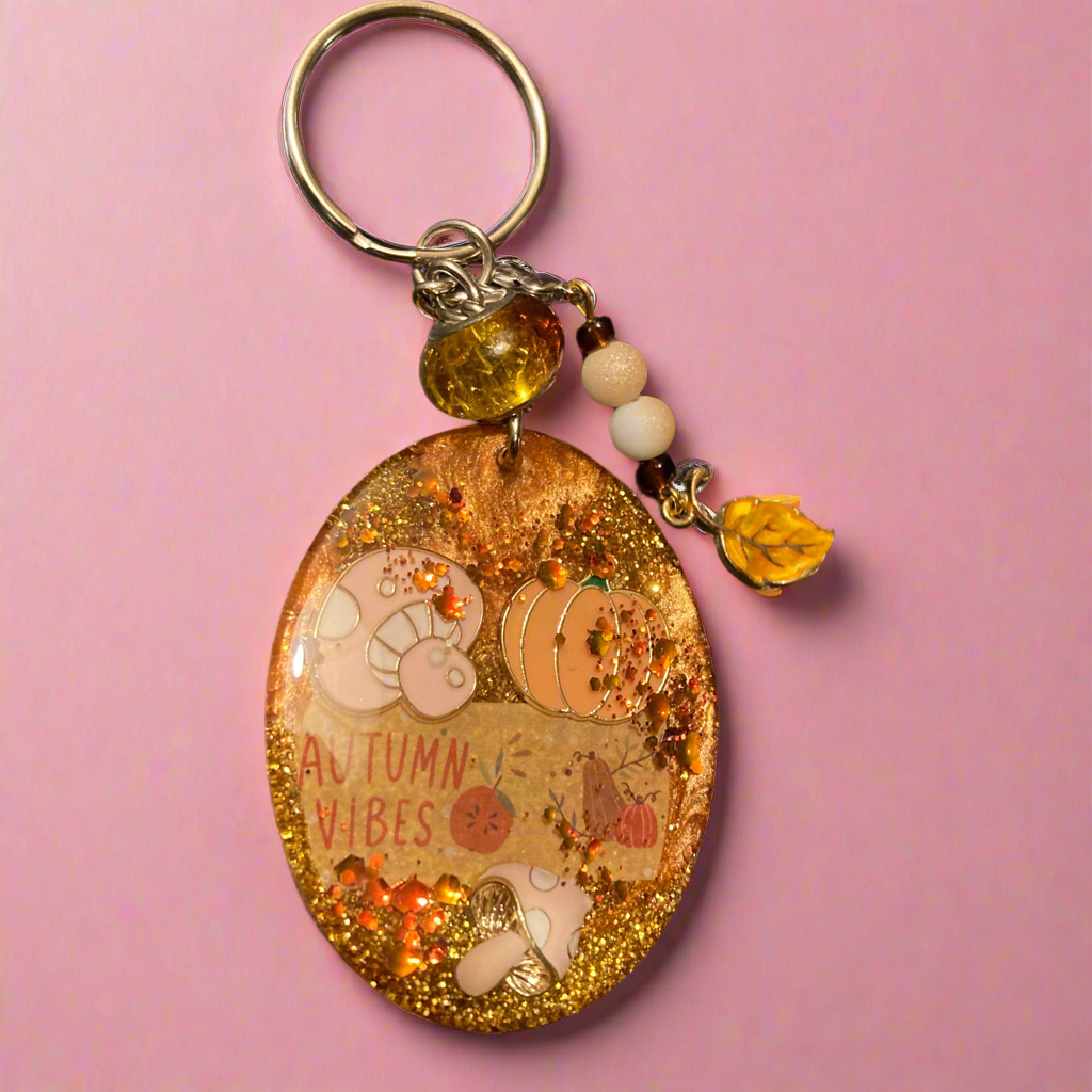 Keychain, purse charm, autumn vibes, fall, mushrooms