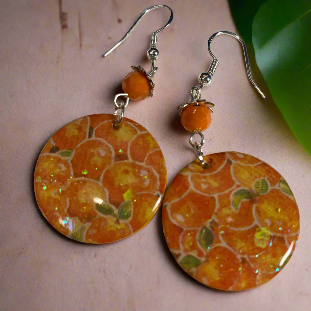 Paper earrings, orange bunch