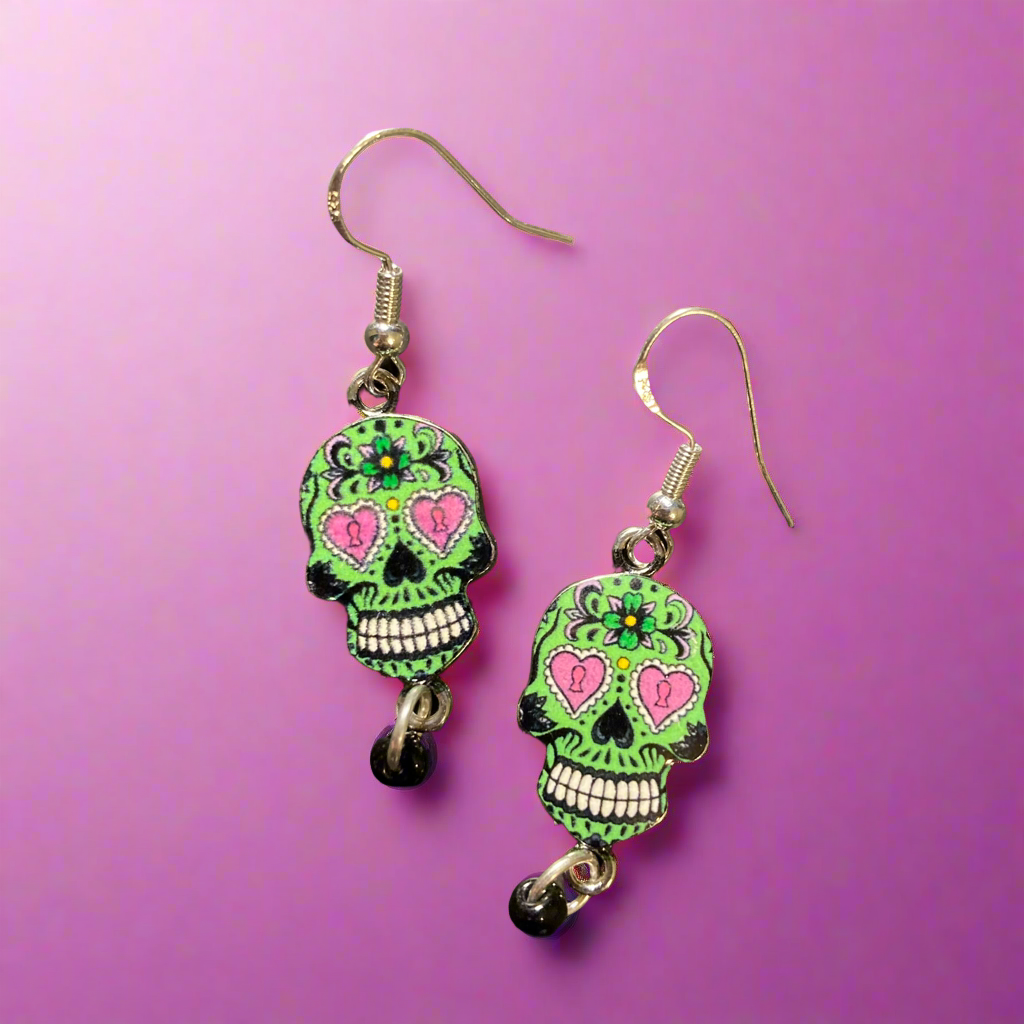 Sugar skulls earrings with black bead