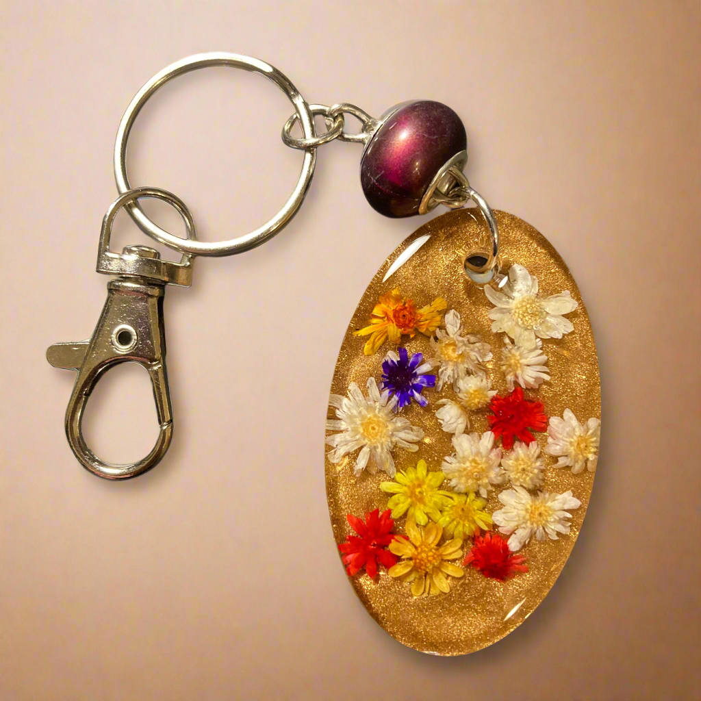 Keychain/bag charm, small real flowers