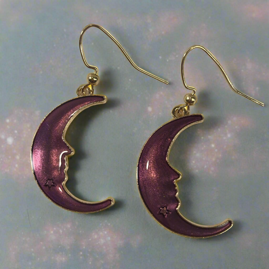 Moon Earrings, purple