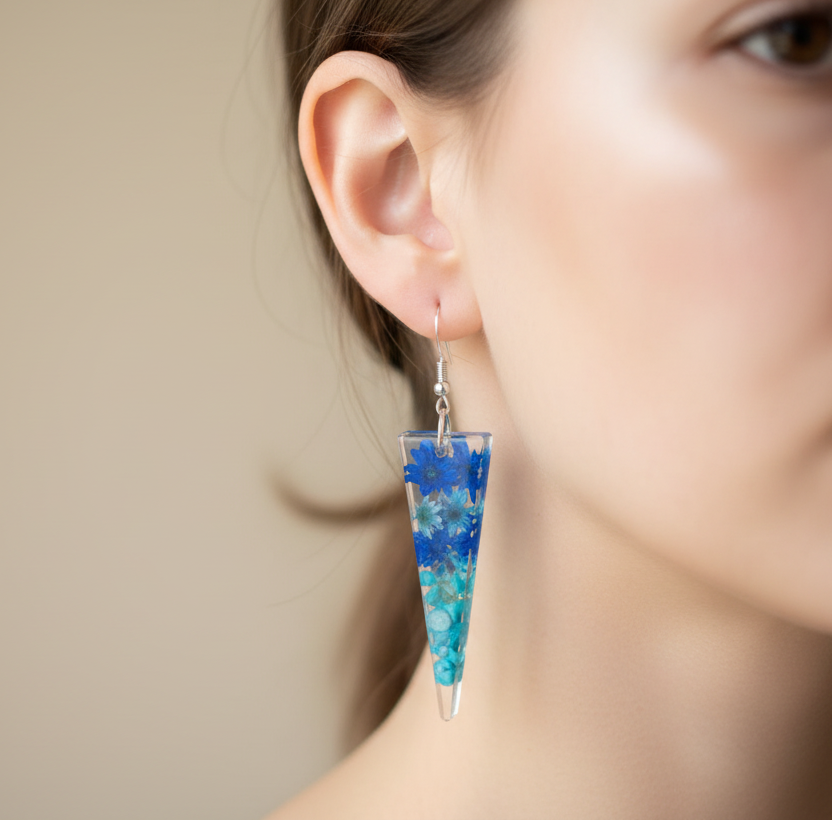 Floral Dangle Earrings, blue