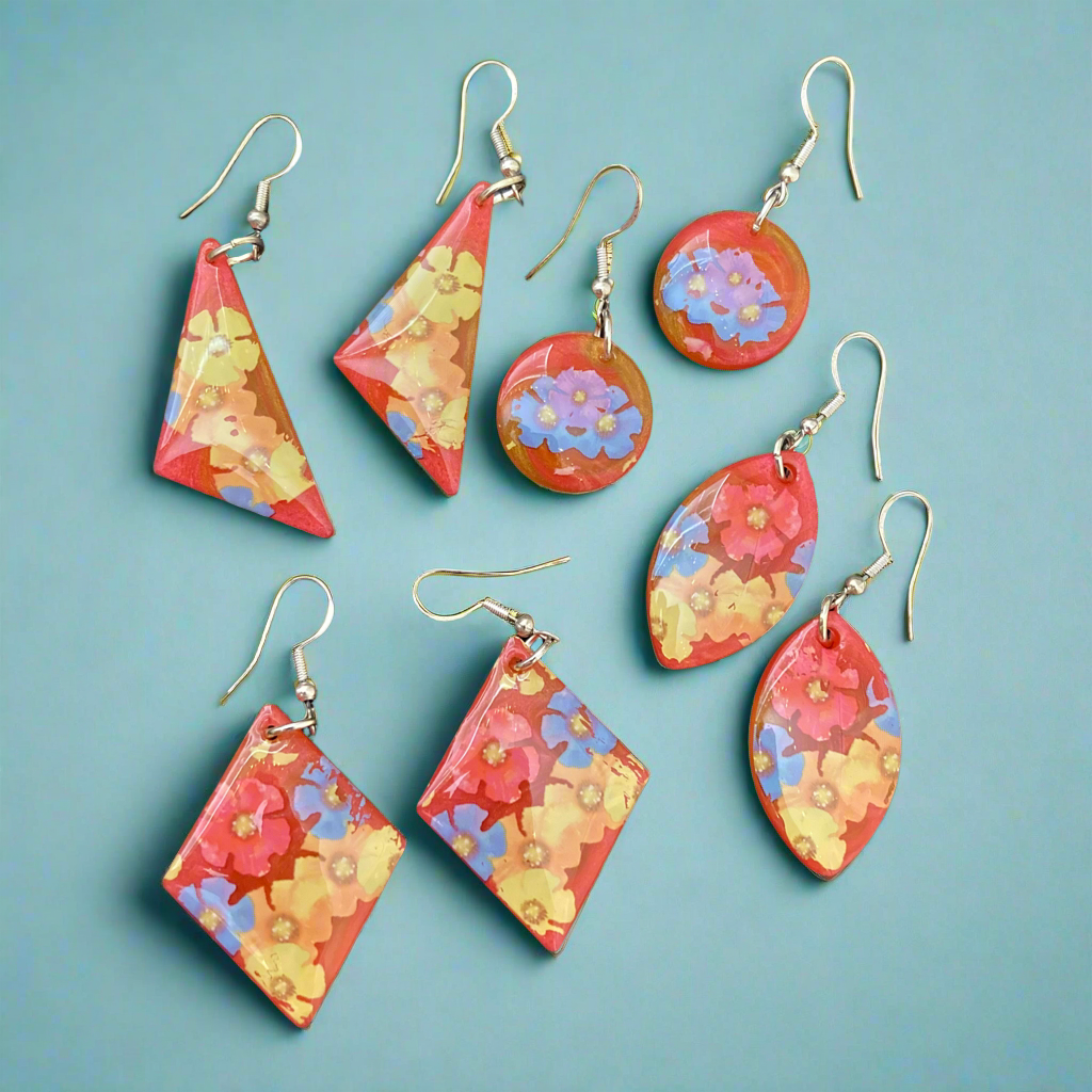 Drop Earrings, tropical flowers, dangle earrings