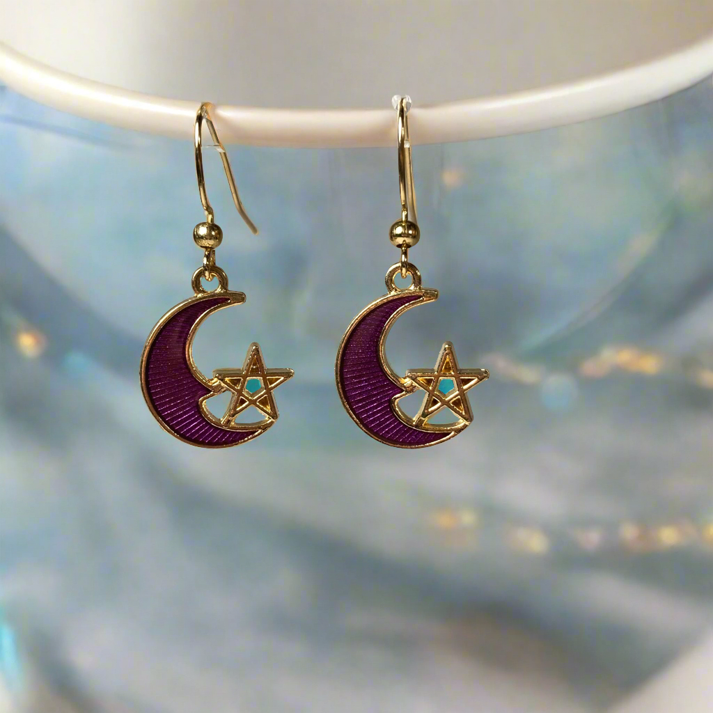 Purple Moon & Star Earrings