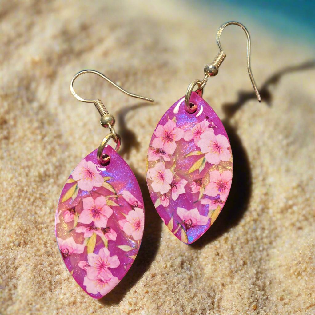 Floral drop earrings, pink