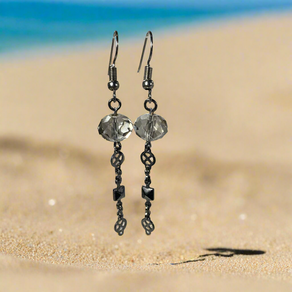Dark Silver Earrings with Crystal