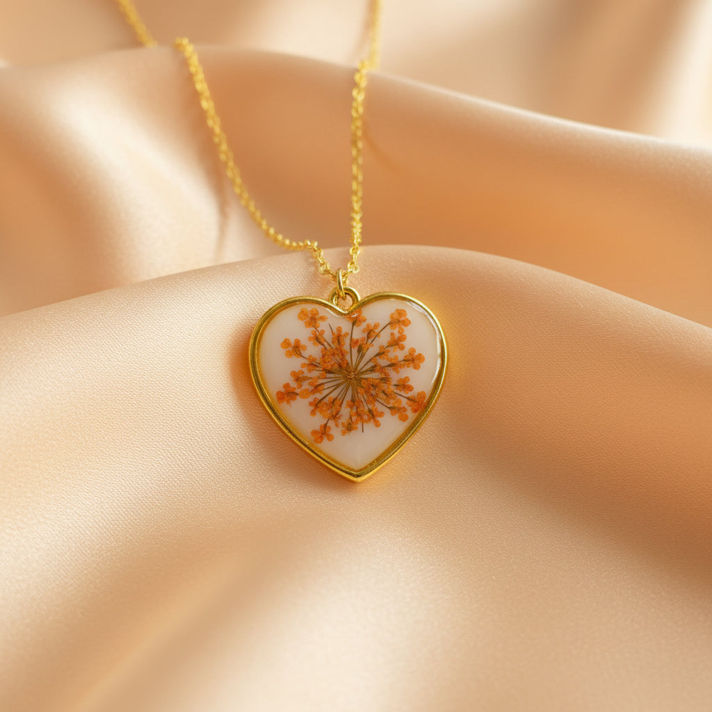 Real Flowers Heart Pendants
