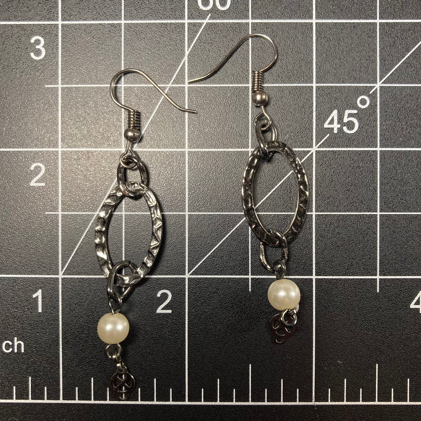 Dark Silver Oval Earrings with small pearl