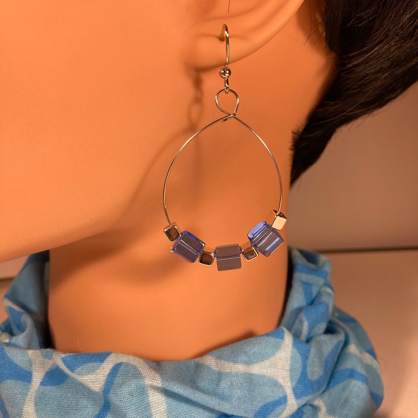 Hoop Earrings, blue beads